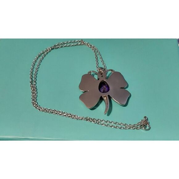Gorgeous Abalone & Amethyst Gemstone Butterfly Design Necklace - Picture 2 of 2